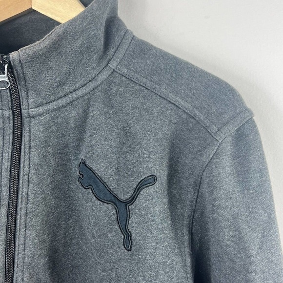 Puma Dark Gray Zip Up Fleece Jacket Size M Mock Neck Track Jacket - Picture 2 of 11